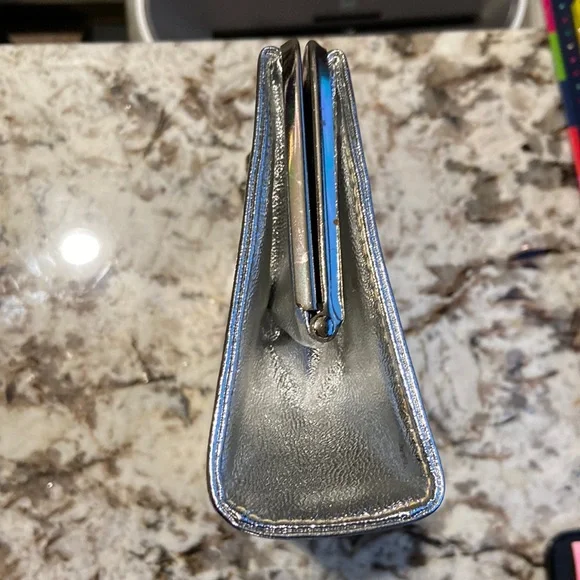 Vintage Silver Metallic Evening Bag Clutch Chain Strap 1960s Style Formal - Picture 8 of 11